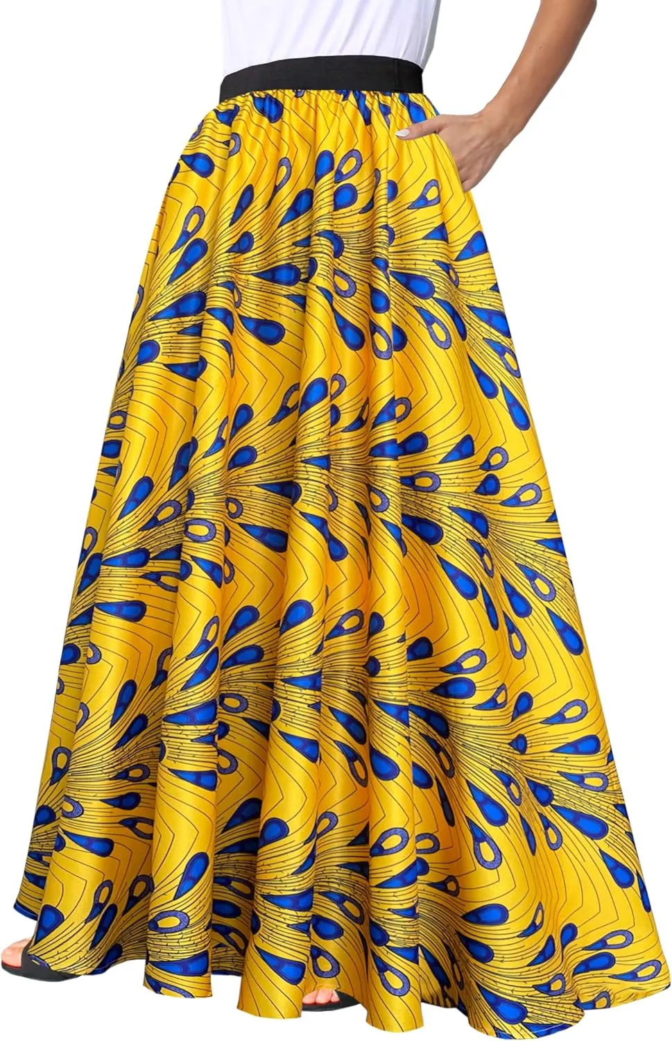 Afibi Women African Skirt Printed Ankara Maxi Skirt Dashiki Long Skirts with Pockets