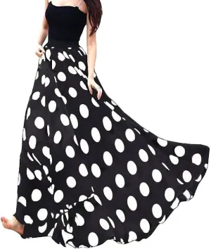 Afibi Women Chiffon Mopping Floor Length Big Hem Solid Beach High Waist Maxi Skirt