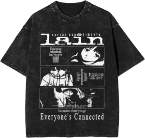 Anime Serial Experiments Lain Vintage Oversized T Shirt Fashion Round Neck Cotton Short Sleeves Shirts for Mens and Womens