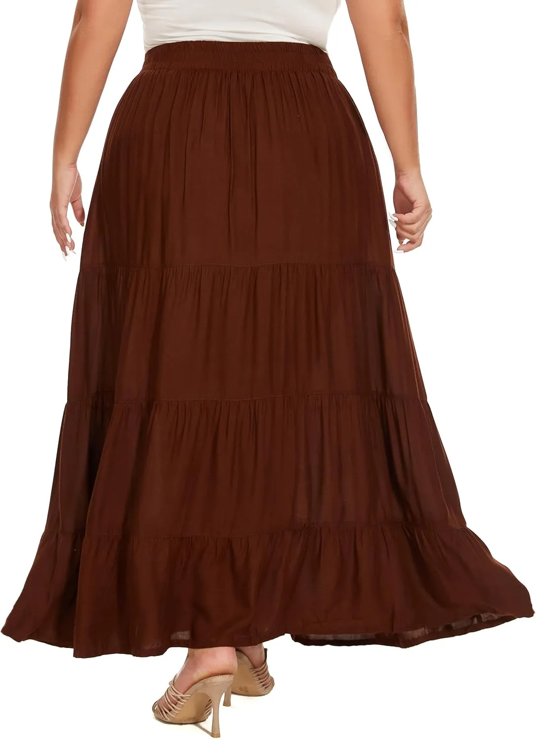 Beautybatik Women Boho Gypsy Solid Long Maxi Tiered Peasant A Line Skirt Plus Size XL to 3X