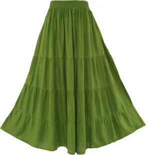 Beautybatik Women Boho Gypsy Solid Long Maxi Tiered Peasant A Line Skirt Plus Size XL to 3X