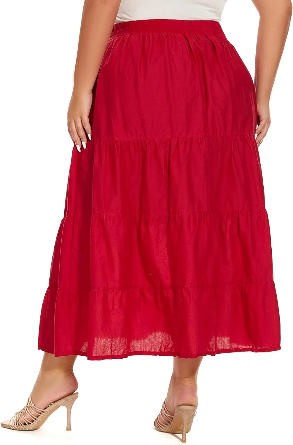 Beautybatik Women Cotton Plus Size Boho Gypsy Long Maxi Tier Skirt with Pockets XL to 3X