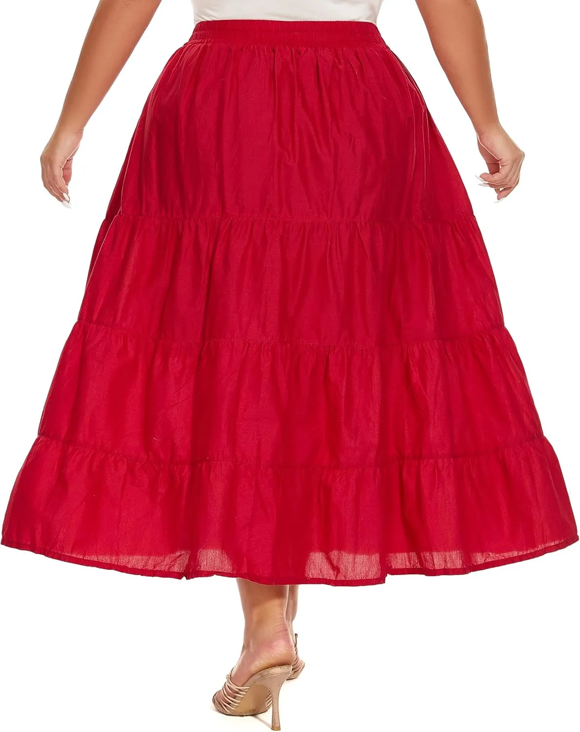 Beautybatik Women Cotton Plus Size Boho Gypsy Long Maxi Tier Skirt with Pockets XL to 3X