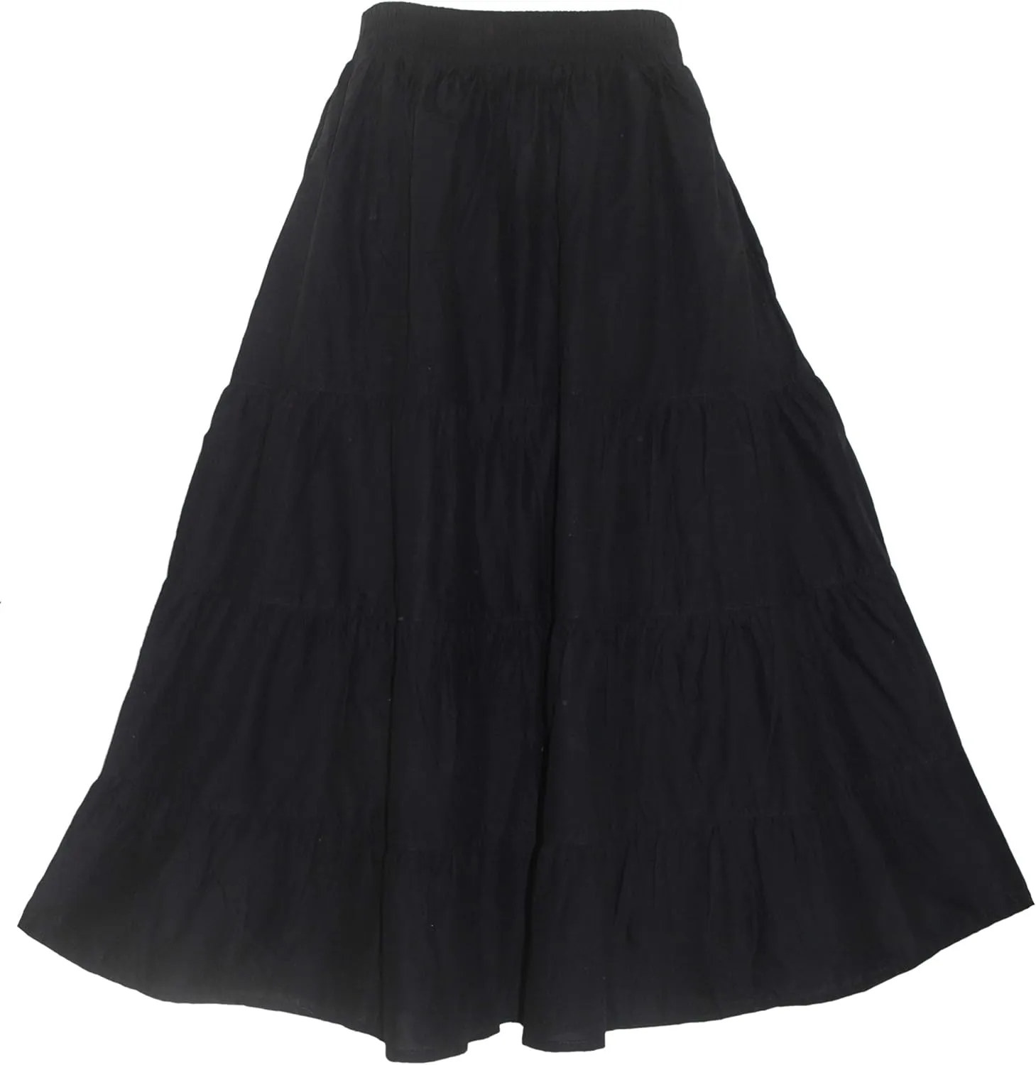 Beautybatik Women Cotton Plus Size Boho Gypsy Long Maxi Tier Skirt with Pockets XL to 3X