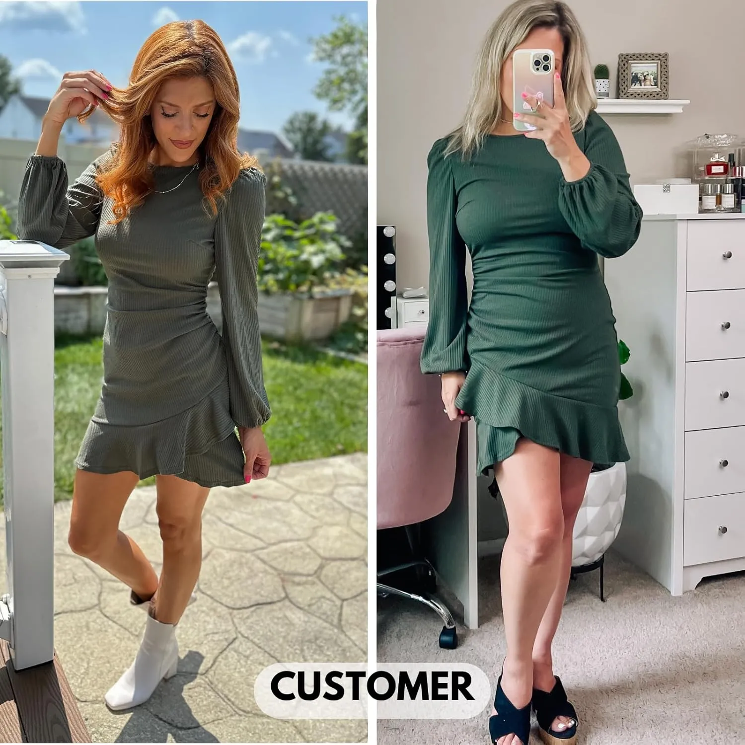 Byinns Women's 2024 Knit Sweater Bodycon Mini Dress Ribbed Long Sleeve Ruffle Hem Cocktail Party Sexy Fall Winter Dresses