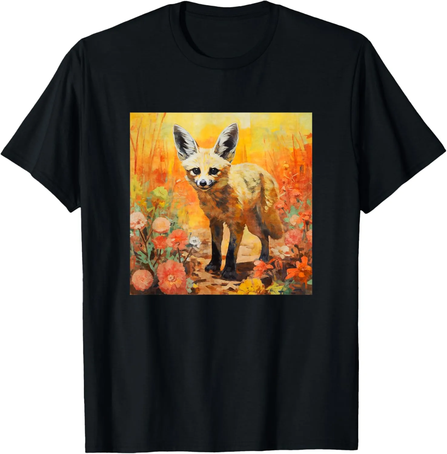 Colorful Artistic Sketch Oil Painting Of A Bat Eared Fox T-Shirt