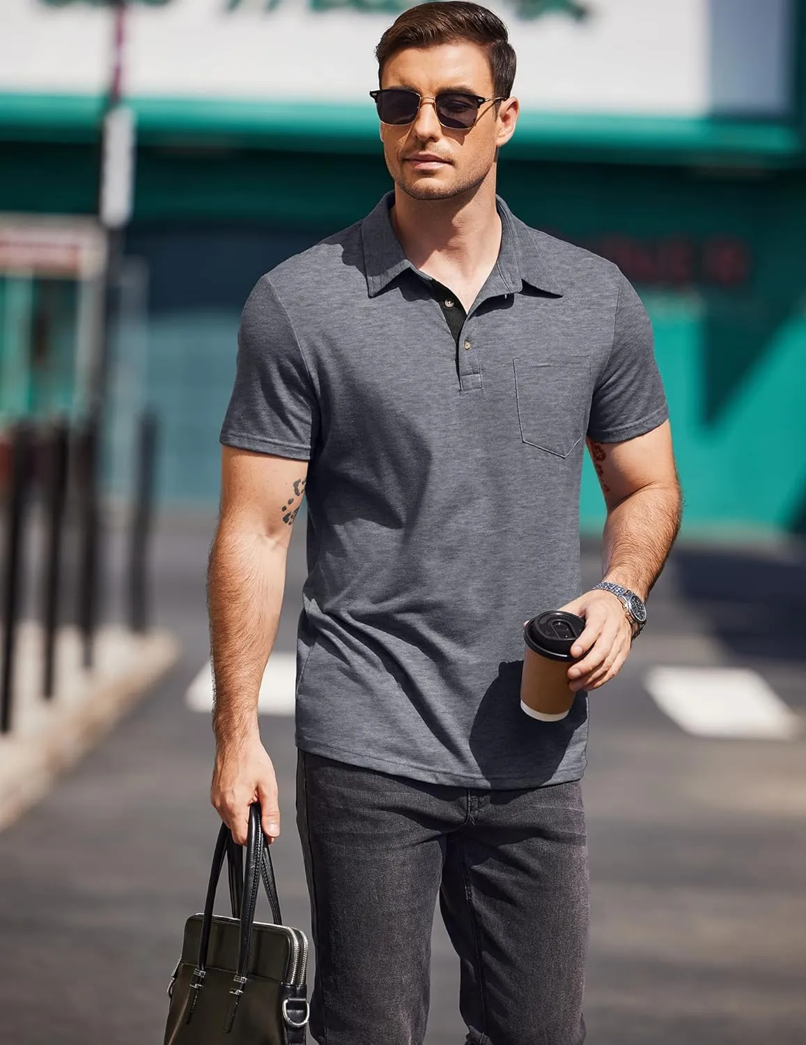 COOFANDY Men Short Sleeve Polo Shirt Casual Summer Collar Shirts Dress Button Polo T Shirt Classic Golf Shirts