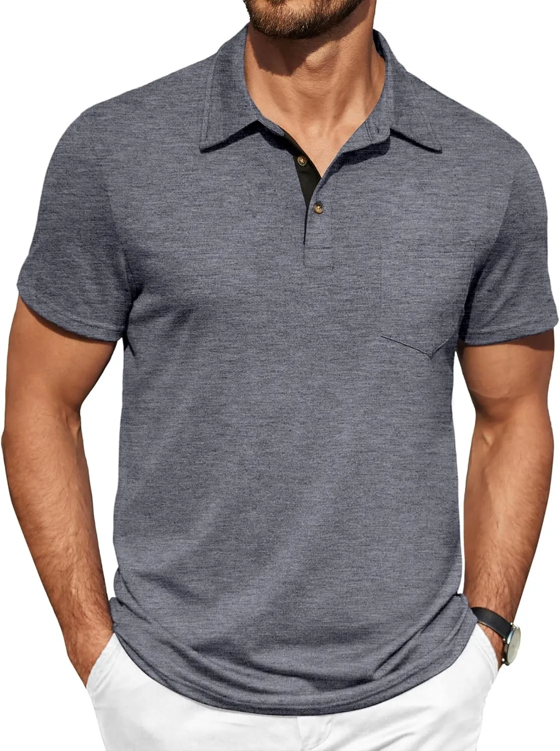 COOFANDY Men Short Sleeve Polo Shirt Casual Summer Collar Shirts Dress Button Polo T Shirt Classic Golf Shirts