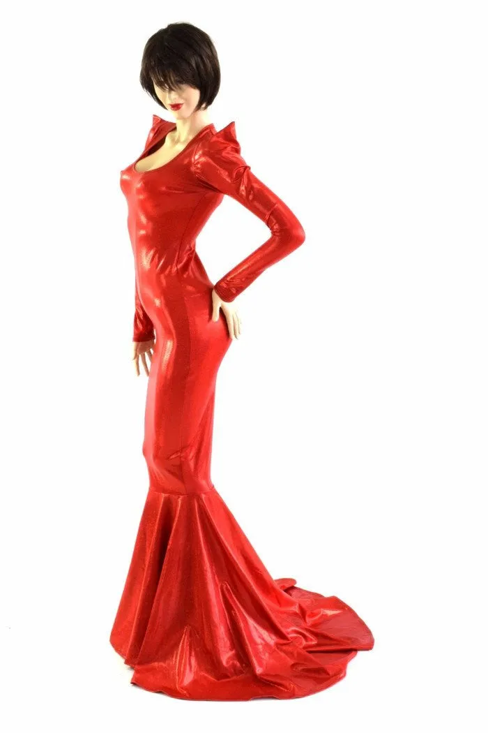 Devil Red Holographic Puddle Train Gown