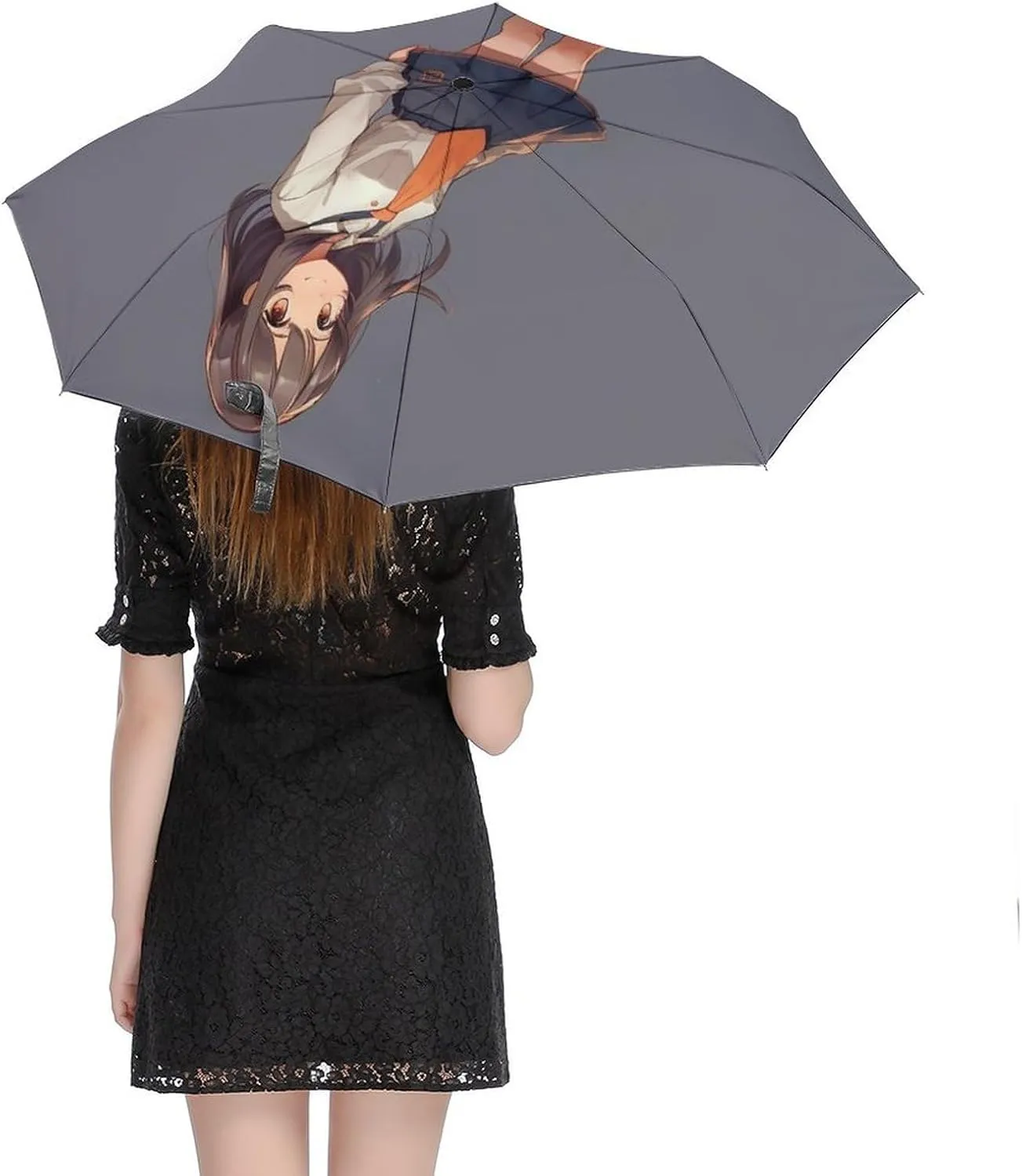 Fully Automatic Compact Folding Umbrellas Light Durable Portable Travel Waterproof Canopy Anime Girl in Skirt Print Outdoor Windproof Parasol