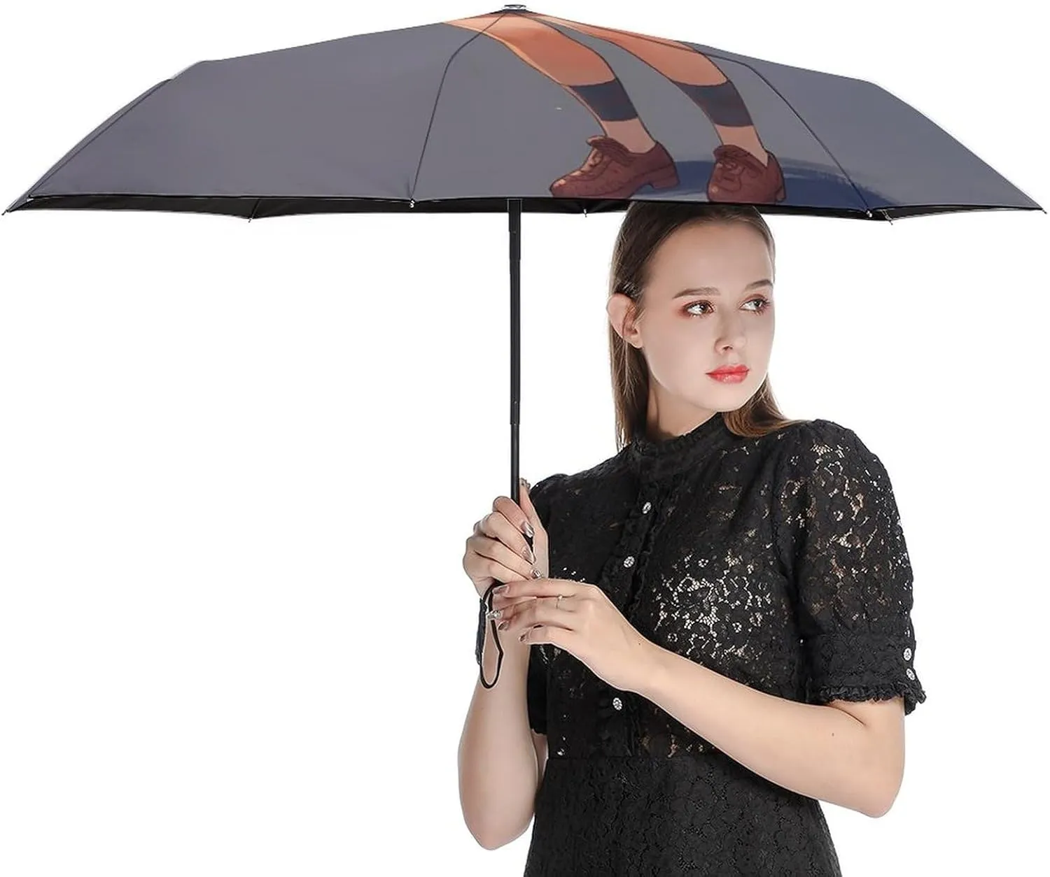Fully Automatic Compact Folding Umbrellas Light Durable Portable Travel Waterproof Canopy Anime Girl in Skirt Print Outdoor Windproof Parasol