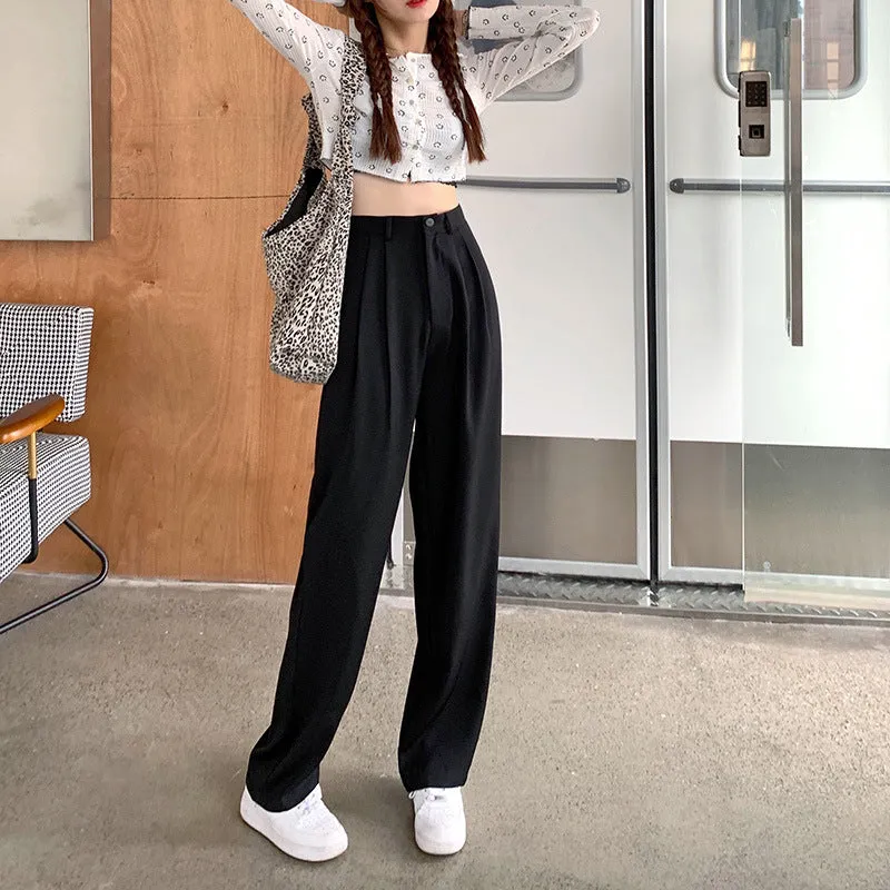 Girlary-shop main character dress to impress Solid Color High Waist Suit Pants Women's 2024 Summer Sports Pants Casual Drop-down Wide-Leg Pants Women's Mopping Pants Women