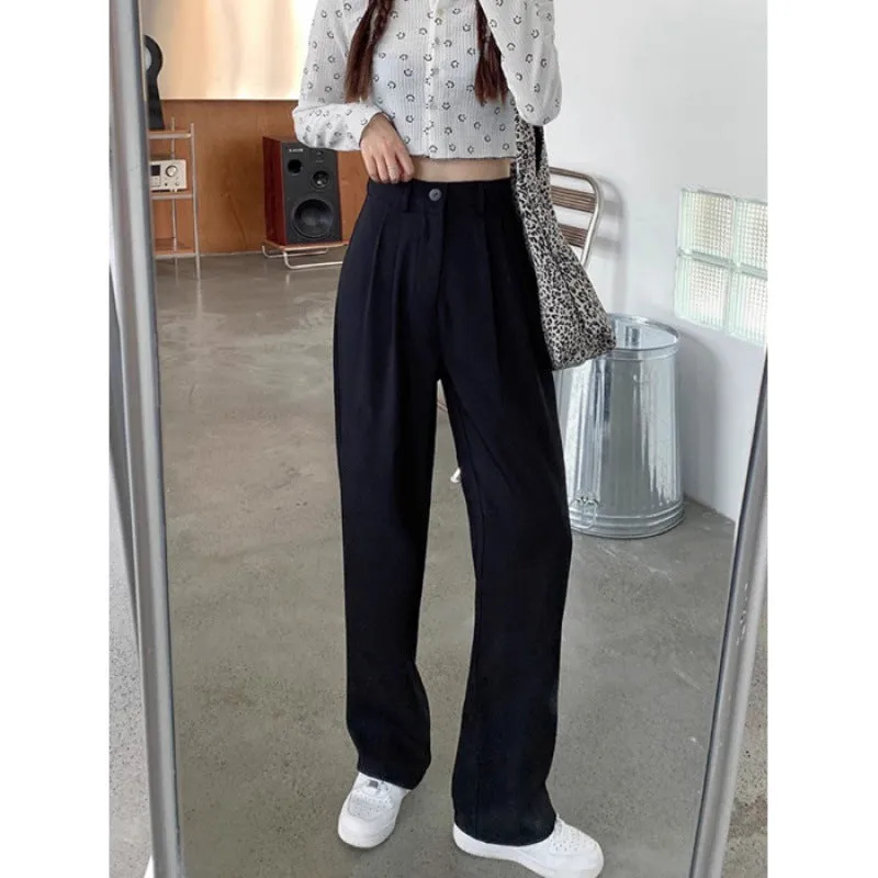 Girlary-shop main character dress to impress Solid Color High Waist Suit Pants Women's 2024 Summer Sports Pants Casual Drop-down Wide-Leg Pants Women's Mopping Pants Women