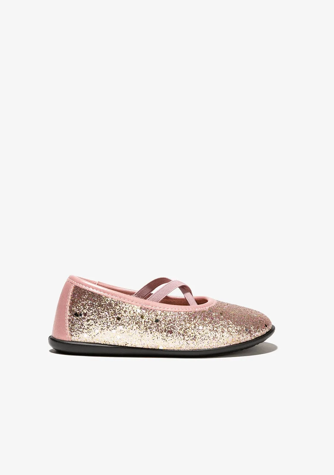 Girl's Pink Glitter Straps Ballerinas