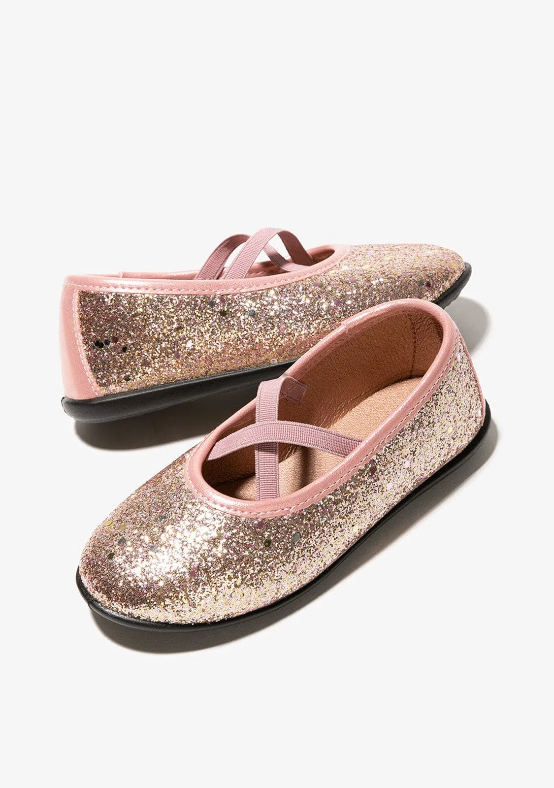 Girl's Pink Glitter Straps Ballerinas