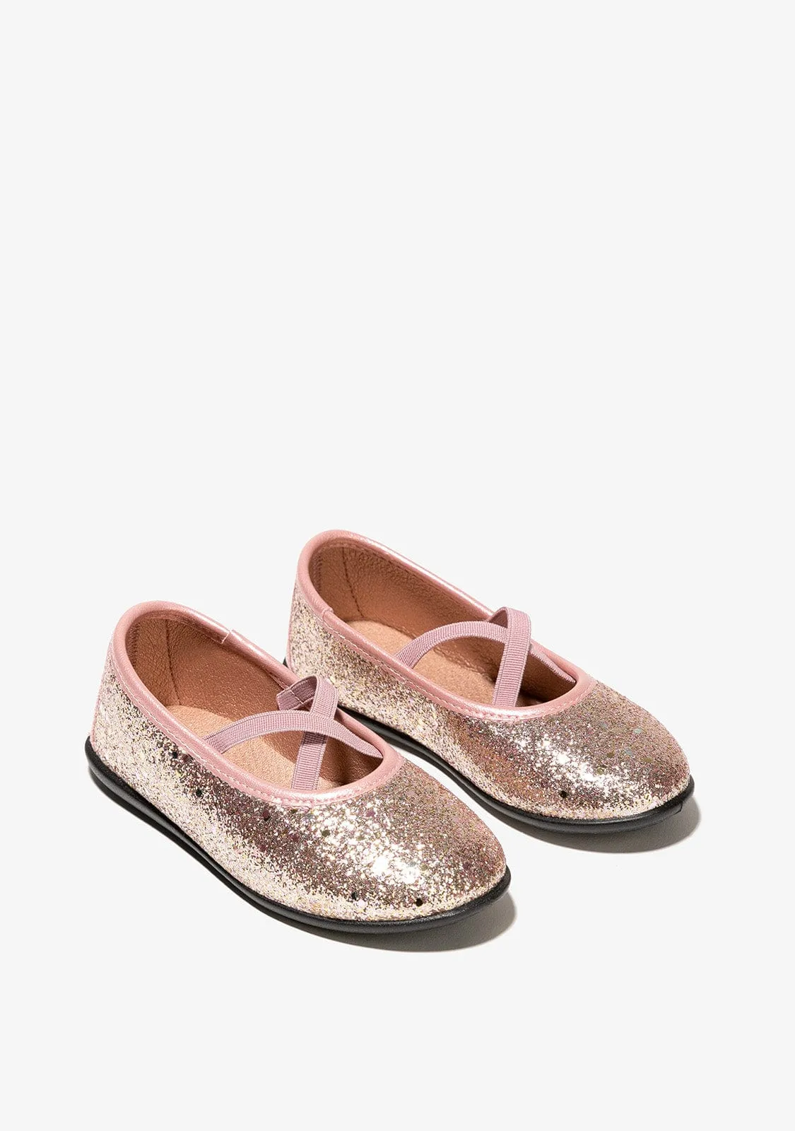 Girl's Pink Glitter Straps Ballerinas