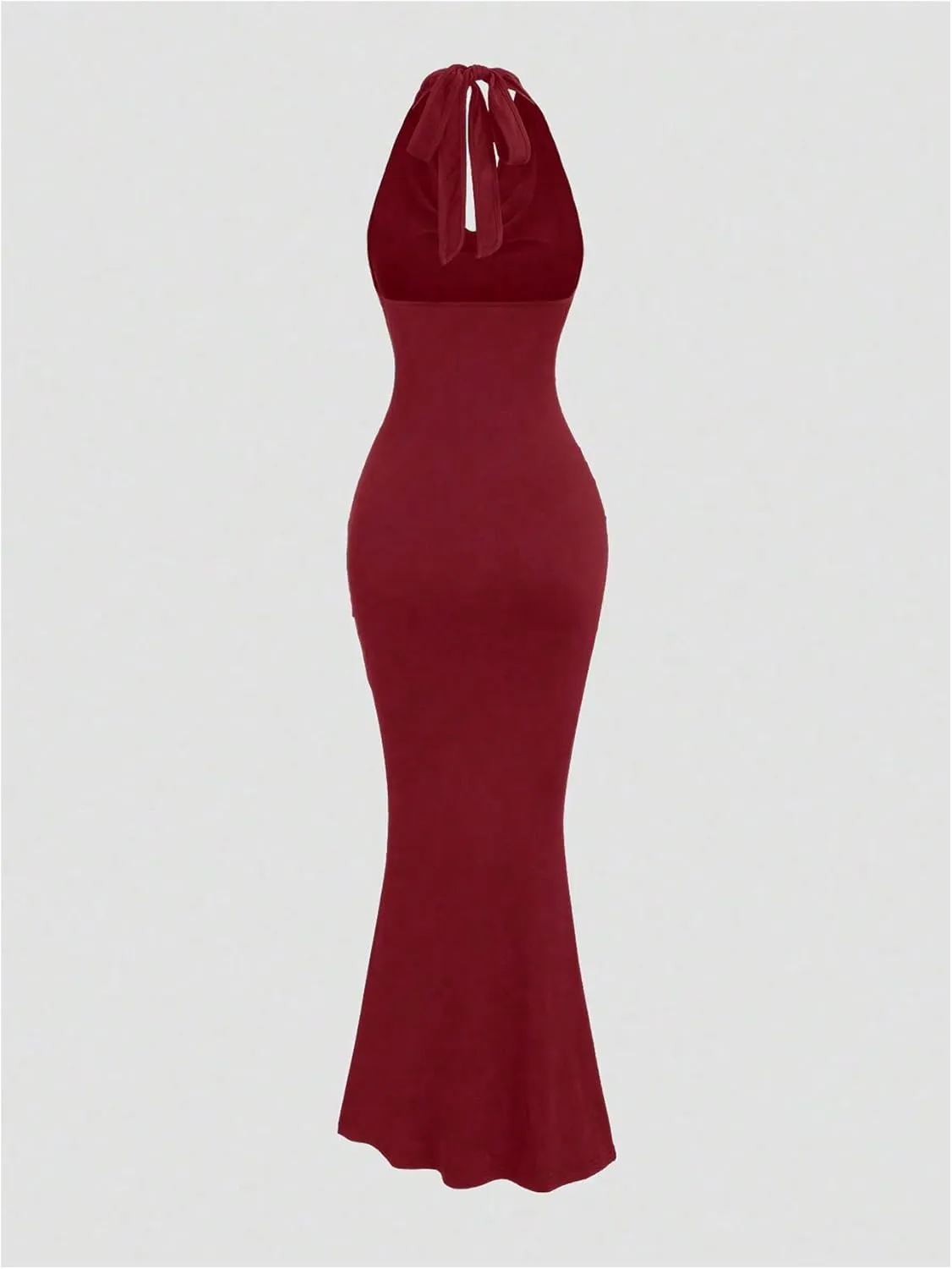 GORGLITTER Women's Backless Bow Halter Bodycon Fishtail Maxi Dress Cowl Neck Ruched Summer Graduation Long Sundresses