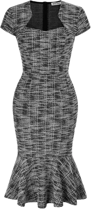GRACE KARIN Womens Elegant Cap Sleeve Fishtail Tweed Cocktail Bodycon Dress