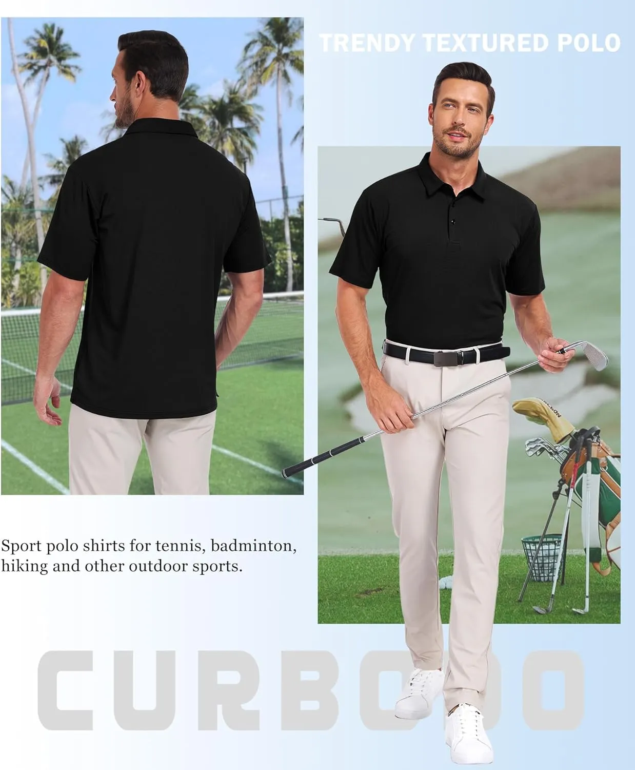 Jacquard Polo Shirts for Men Short Sleeve Golf Shirt Dry Fit Moisture Wicking Performance Golf Shirts