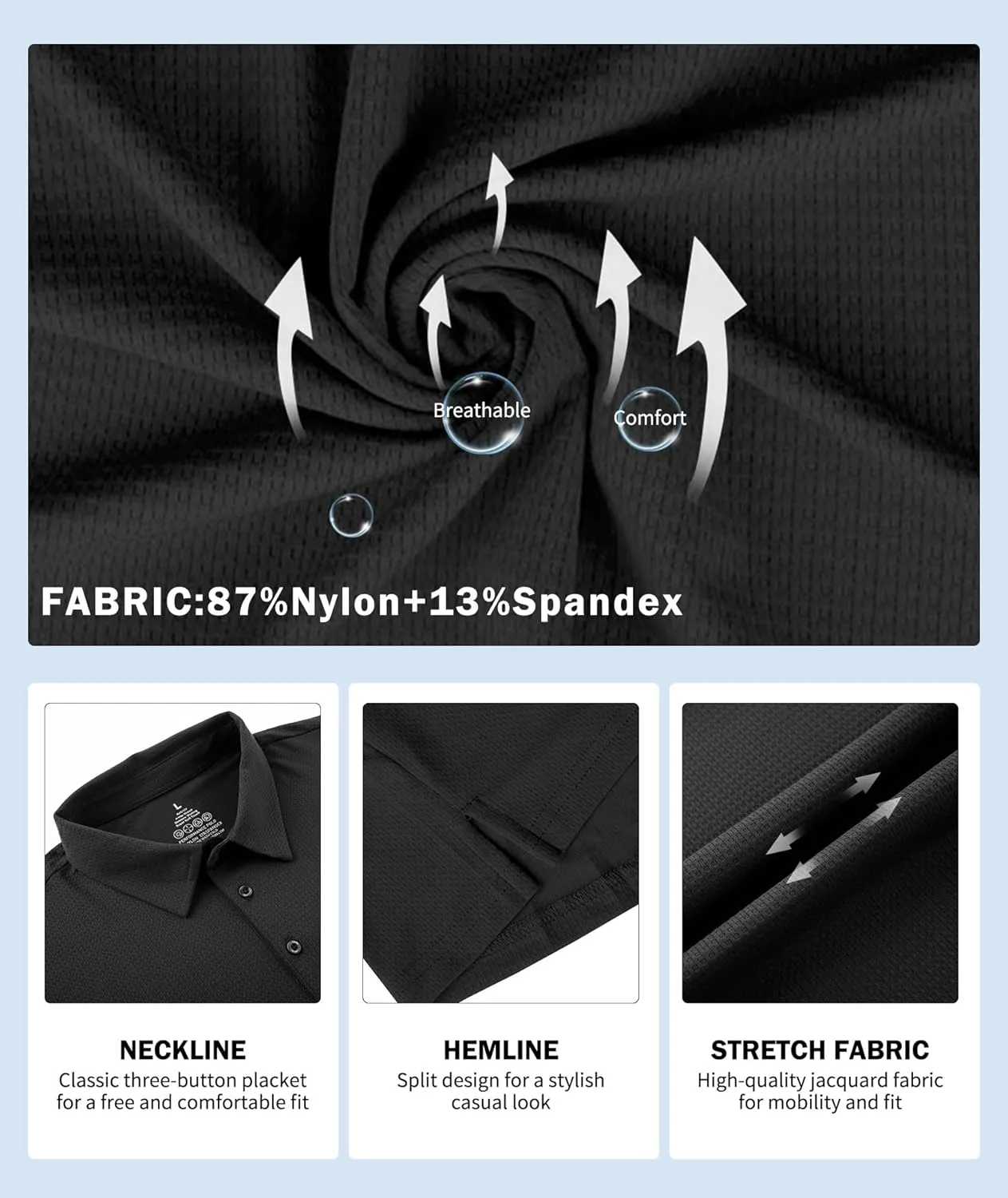 Jacquard Polo Shirts for Men Short Sleeve Golf Shirt Dry Fit Moisture Wicking Performance Golf Shirts