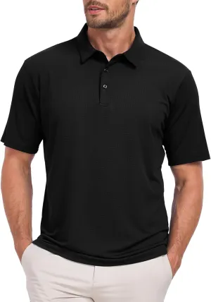 Jacquard Polo Shirts for Men Short Sleeve Golf Shirt Dry Fit Moisture Wicking Performance Golf Shirts