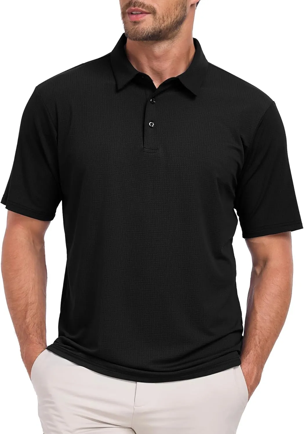 Jacquard Polo Shirts for Men Short Sleeve Golf Shirt Dry Fit Moisture Wicking Performance Golf Shirts