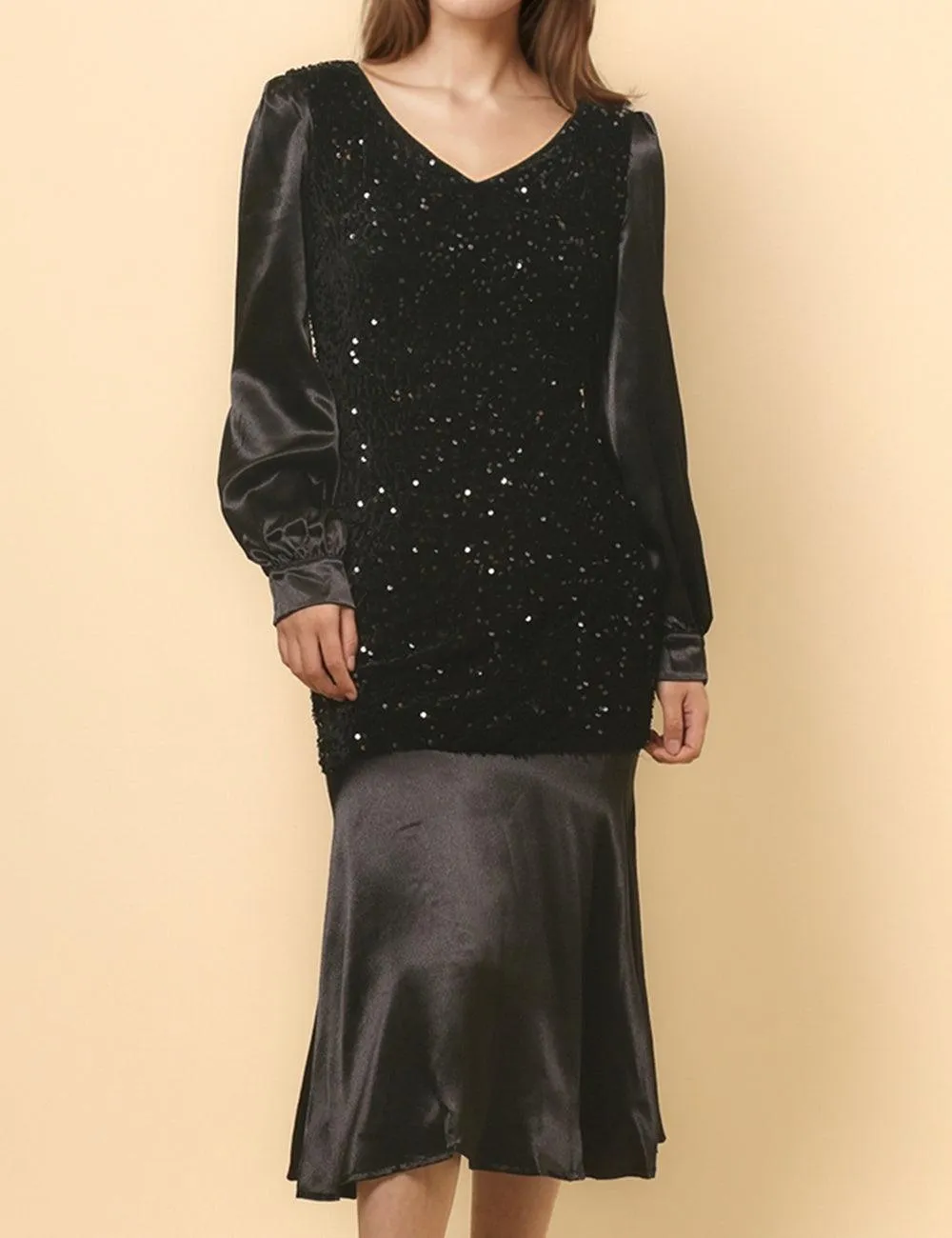 Ladies Velvet Satin Sequin Party Night Out Midi Dress SKD4857