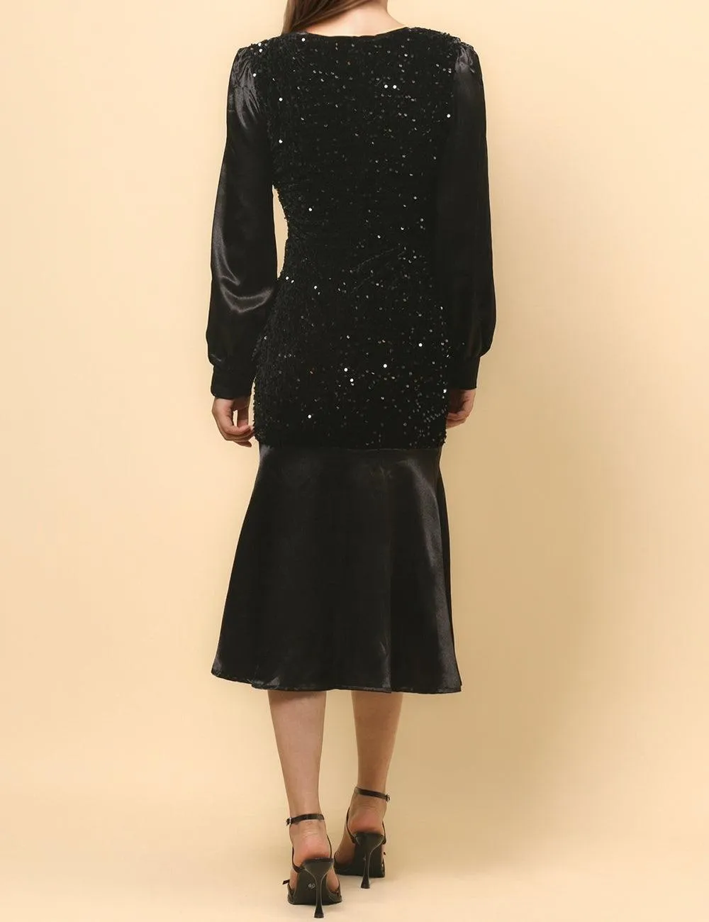Ladies Velvet Satin Sequin Party Night Out Midi Dress SKD4857