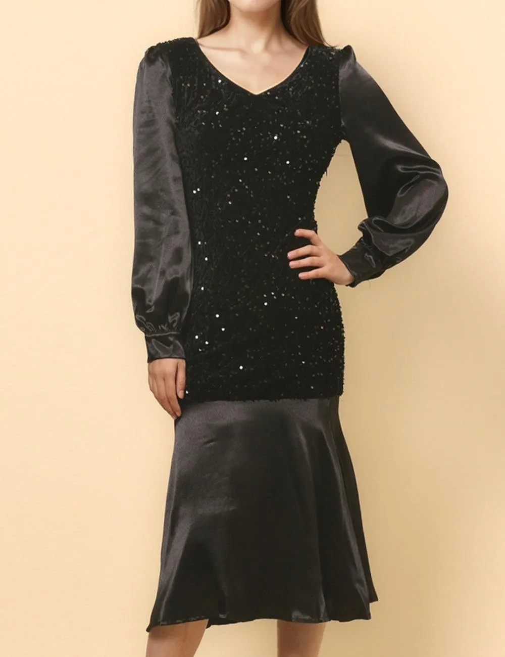 Ladies Velvet Satin Sequin Party Night Out Midi Dress SKD4857