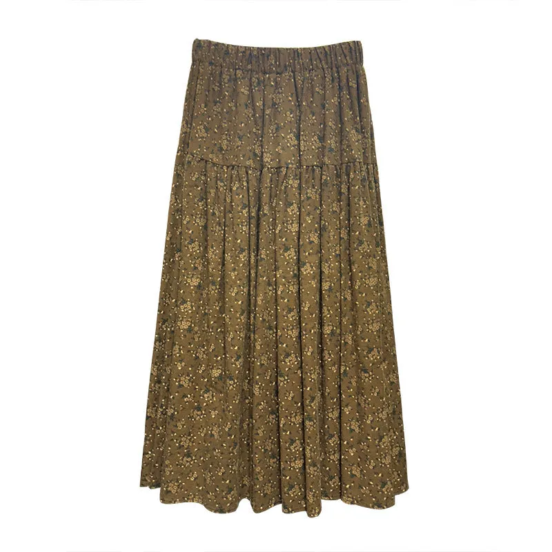 Lanfubeisi fall outfits women Mori Brushed Floral Skirt 2024 Autumn and Winter New Artistic Age-Reducing Mid-Length Umbrella Skirt Cover Slim Skirt
