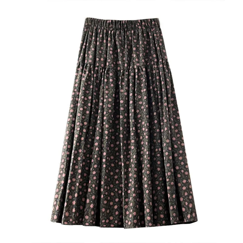 Lanfubeisi fall outfits women Mori Brushed Floral Skirt 2024 Autumn and Winter New Artistic Age-Reducing Mid-Length Umbrella Skirt Cover Slim Skirt