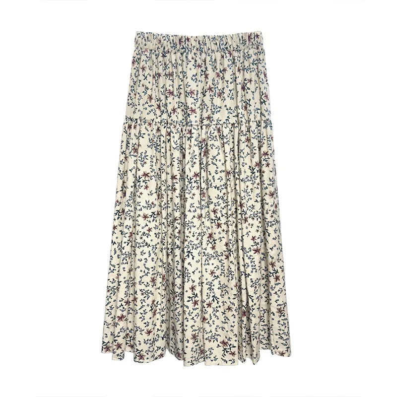 Lanfubeisi fall outfits women Mori Brushed Floral Skirt 2024 Autumn and Winter New Artistic Age-Reducing Mid-Length Umbrella Skirt Cover Slim Skirt