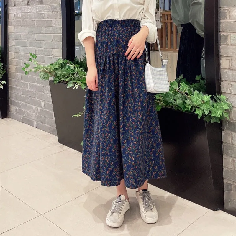 Lanfubeisi fall outfits women Mori Brushed Floral Skirt 2024 Autumn and Winter New Artistic Age-Reducing Mid-Length Umbrella Skirt Cover Slim Skirt
