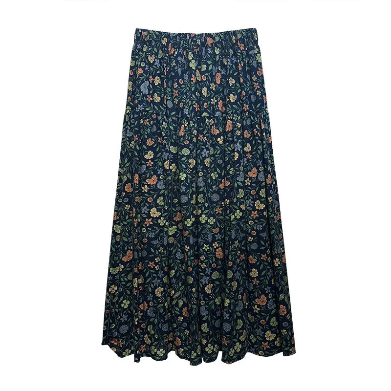 Lanfubeisi fall outfits women Mori Brushed Floral Skirt 2024 Autumn and Winter New Artistic Age-Reducing Mid-Length Umbrella Skirt Cover Slim Skirt