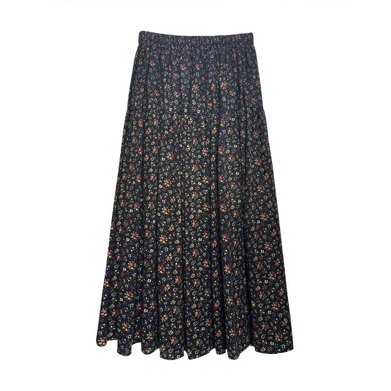 Lanfubeisi fall outfits women Mori Brushed Floral Skirt 2024 Autumn and Winter New Artistic Age-Reducing Mid-Length Umbrella Skirt Cover Slim Skirt