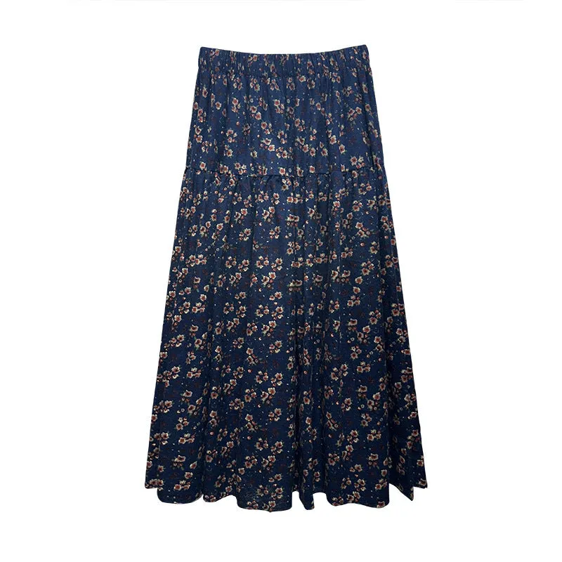 Lanfubeisi fall outfits women Mori Brushed Floral Skirt 2024 Autumn and Winter New Artistic Age-Reducing Mid-Length Umbrella Skirt Cover Slim Skirt