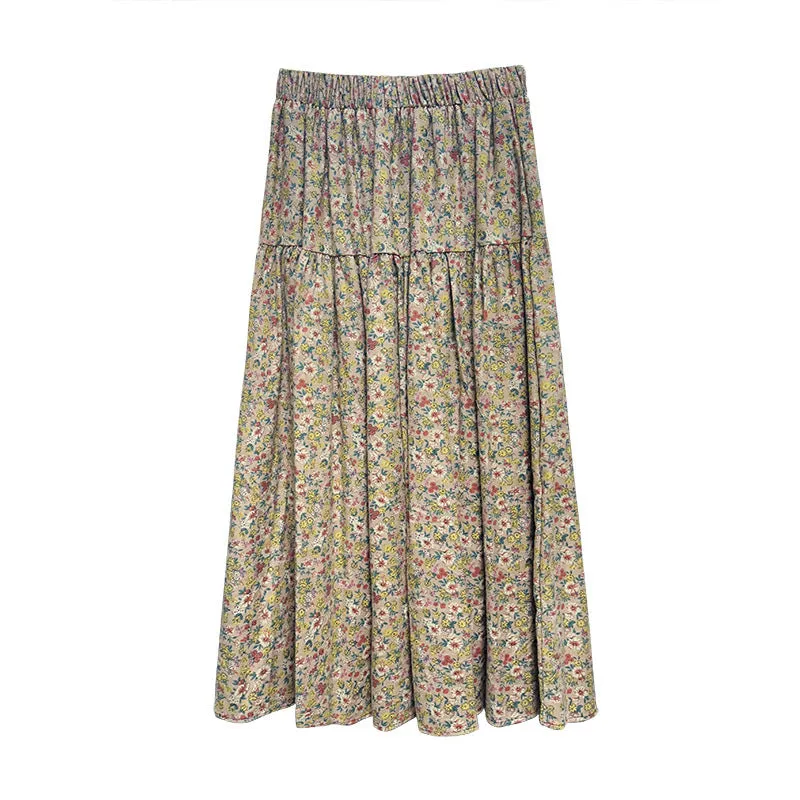 Lanfubeisi fall outfits women Mori Brushed Floral Skirt 2024 Autumn and Winter New Artistic Age-Reducing Mid-Length Umbrella Skirt Cover Slim Skirt