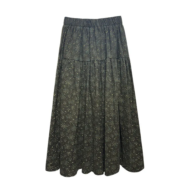Lanfubeisi fall outfits women Mori Brushed Floral Skirt 2024 Autumn and Winter New Artistic Age-Reducing Mid-Length Umbrella Skirt Cover Slim Skirt