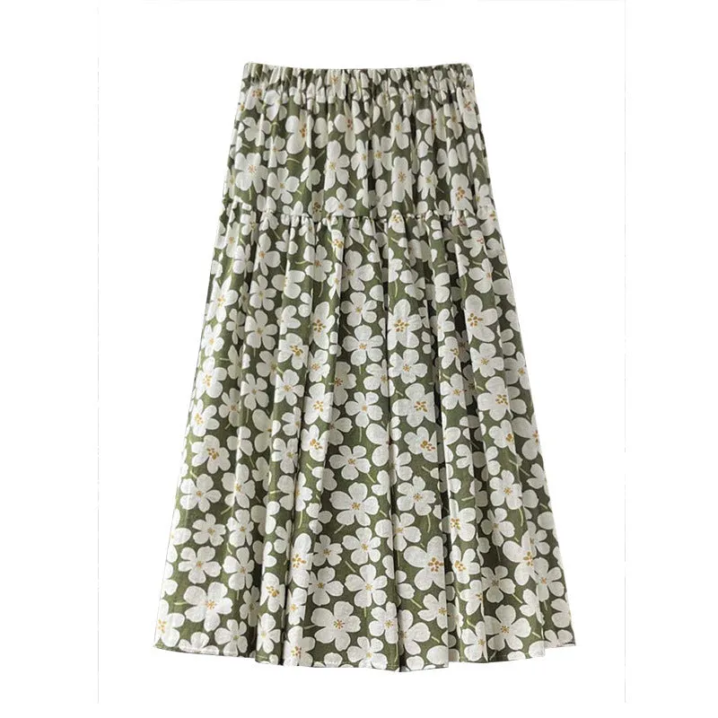 Lanfubeisi fall outfits women Mori Brushed Floral Skirt 2024 Autumn and Winter New Artistic Age-Reducing Mid-Length Umbrella Skirt Cover Slim Skirt
