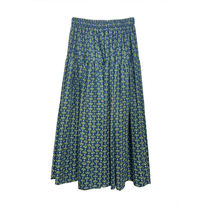 Lanfubeisi fall outfits women Mori Brushed Floral Skirt 2024 Autumn and Winter New Artistic Age-Reducing Mid-Length Umbrella Skirt Cover Slim Skirt