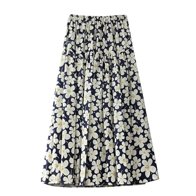 Lanfubeisi fall outfits women Mori Brushed Floral Skirt 2024 Autumn and Winter New Artistic Age-Reducing Mid-Length Umbrella Skirt Cover Slim Skirt