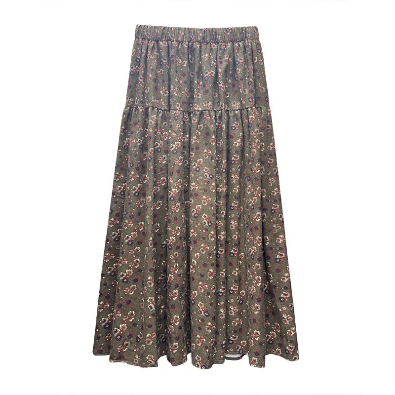 Lanfubeisi fall outfits women Mori Brushed Floral Skirt 2024 Autumn and Winter New Artistic Age-Reducing Mid-Length Umbrella Skirt Cover Slim Skirt