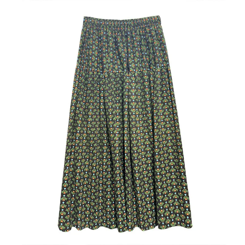 Lanfubeisi fall outfits women Mori Brushed Floral Skirt 2024 Autumn and Winter New Artistic Age-Reducing Mid-Length Umbrella Skirt Cover Slim Skirt