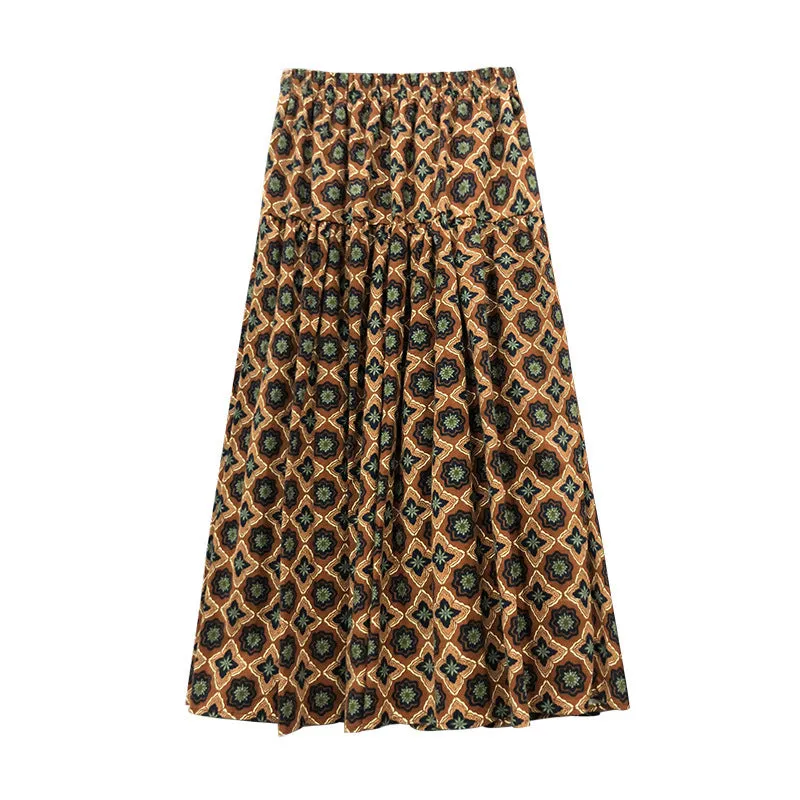 Lanfubeisi fall outfits women Mori Brushed Floral Skirt 2024 Autumn and Winter New Artistic Age-Reducing Mid-Length Umbrella Skirt Cover Slim Skirt