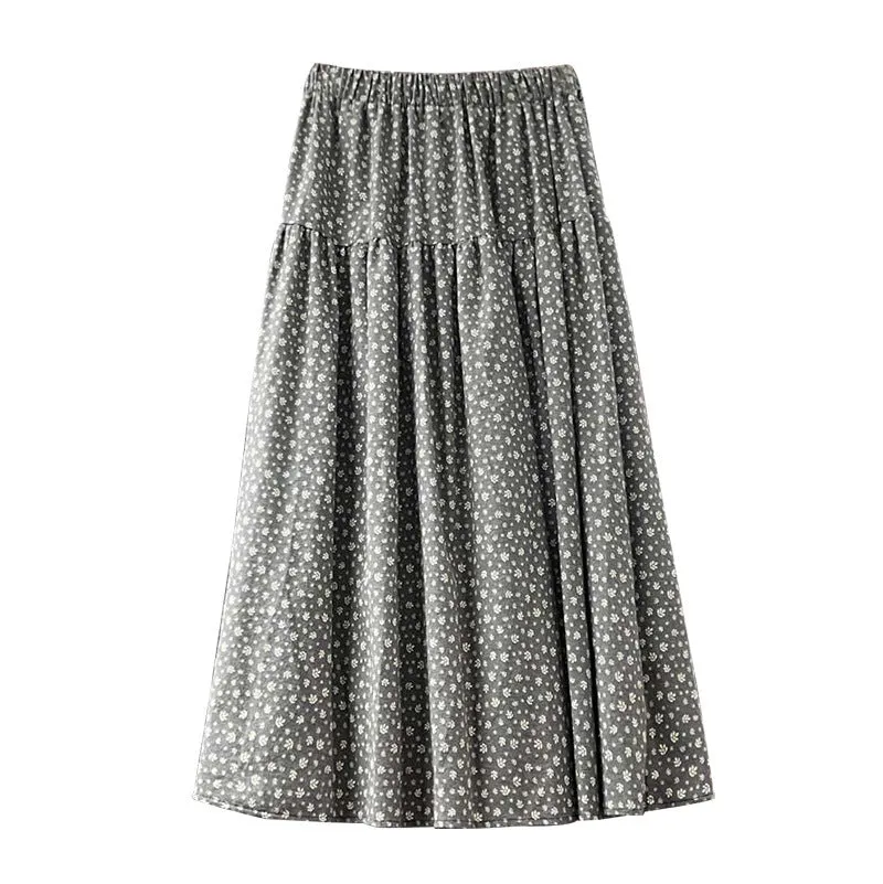 Lanfubeisi fall outfits women Mori Brushed Floral Skirt 2024 Autumn and Winter New Artistic Age-Reducing Mid-Length Umbrella Skirt Cover Slim Skirt