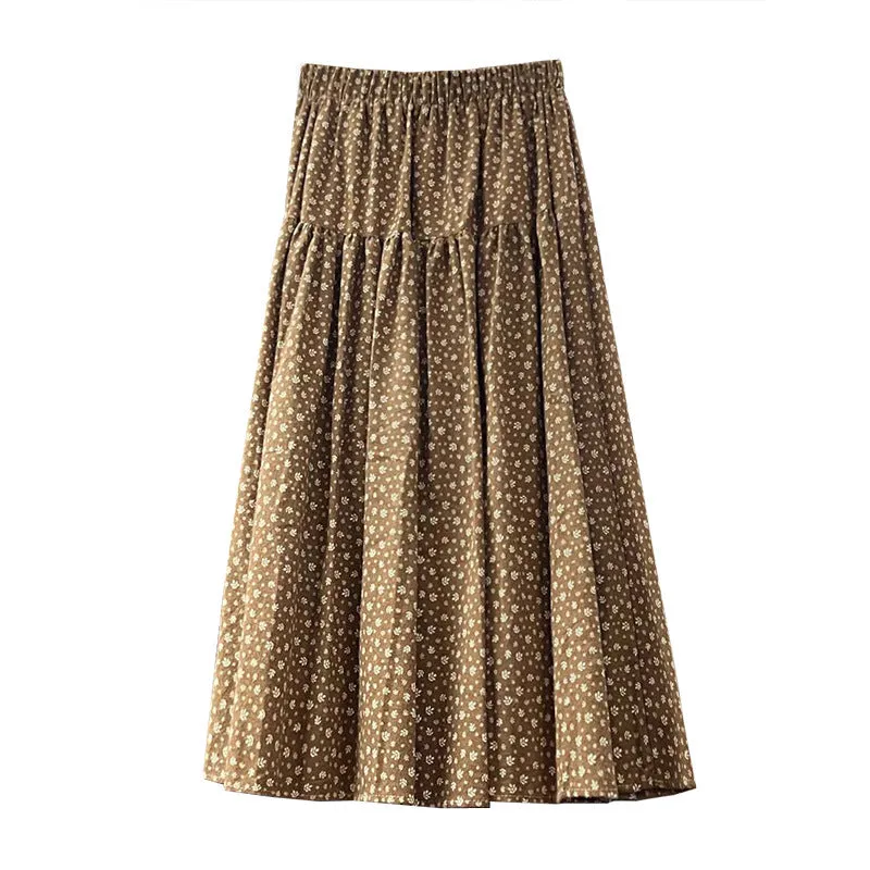 Lanfubeisi fall outfits women Mori Brushed Floral Skirt 2024 Autumn and Winter New Artistic Age-Reducing Mid-Length Umbrella Skirt Cover Slim Skirt