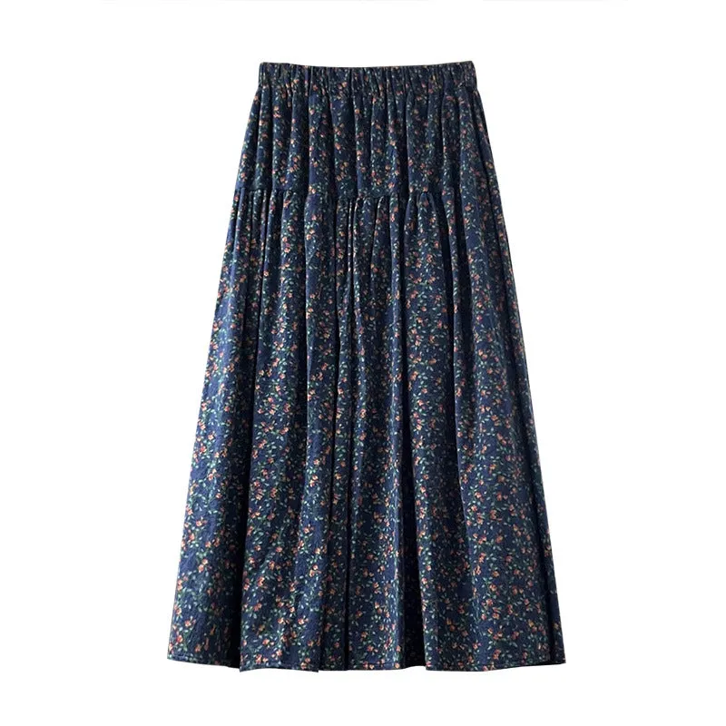 Lanfubeisi fall outfits women Mori Brushed Floral Skirt 2024 Autumn and Winter New Artistic Age-Reducing Mid-Length Umbrella Skirt Cover Slim Skirt