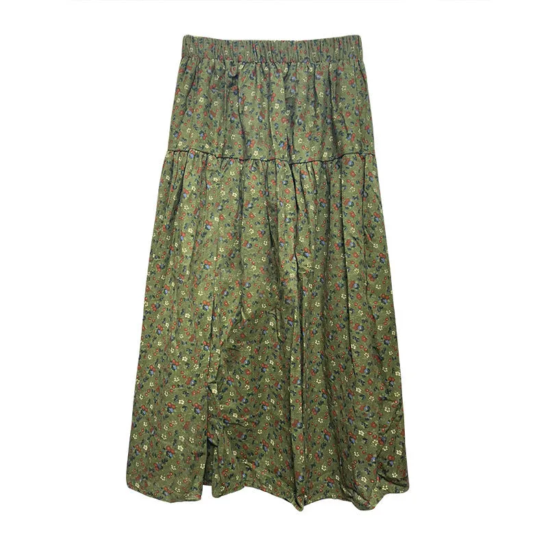 Lanfubeisi fall outfits women Mori Brushed Floral Skirt 2024 Autumn and Winter New Artistic Age-Reducing Mid-Length Umbrella Skirt Cover Slim Skirt