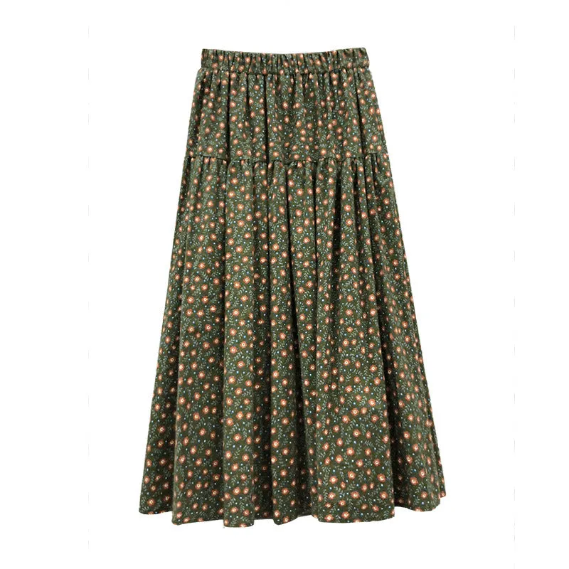 Lanfubeisi fall outfits women Mori Brushed Floral Skirt 2024 Autumn and Winter New Artistic Age-Reducing Mid-Length Umbrella Skirt Cover Slim Skirt