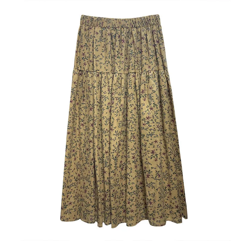 Lanfubeisi fall outfits women Mori Brushed Floral Skirt 2024 Autumn and Winter New Artistic Age-Reducing Mid-Length Umbrella Skirt Cover Slim Skirt